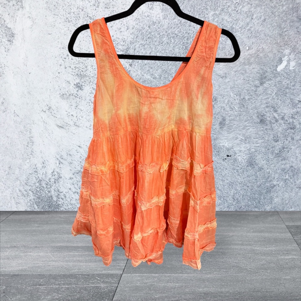 RAGA Orange and White Tiered Sleeveless Tank Top